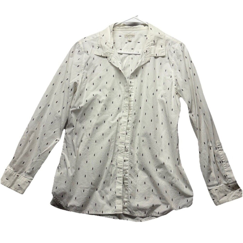 Garnet Hill Shirt Womens 10 White Black Organic Pima Cotton Button Up Collared